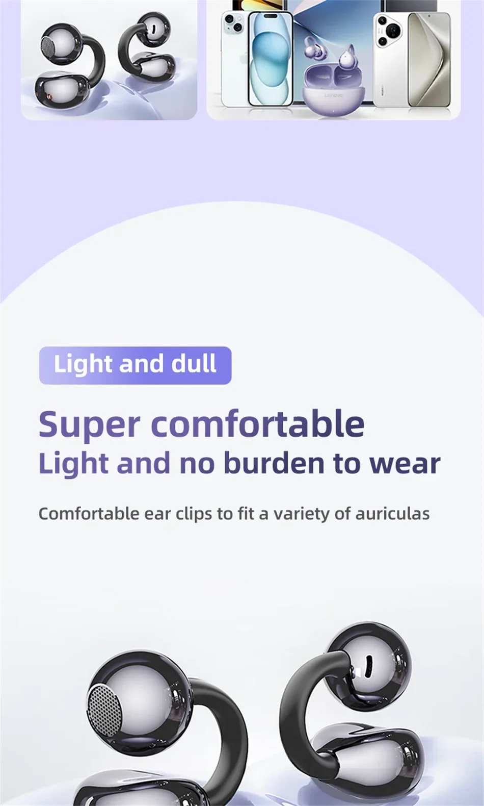 TA410 Lenovo Clip-on Sports Fashion Headphone Hanging Earplugs TWS HIFI ACC Stereo HD Call Smart Headphone Valentine's Day Gifts
