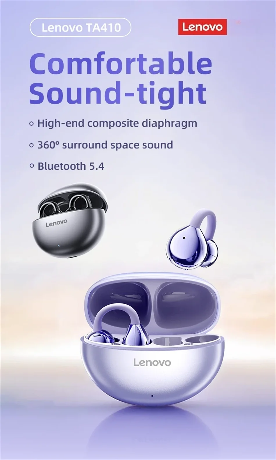 TA410 Lenovo Clip-on Sports Fashion Headphone Hanging Earplugs TWS HIFI ACC Stereo HD Call Smart Headphone Valentine's Day Gifts