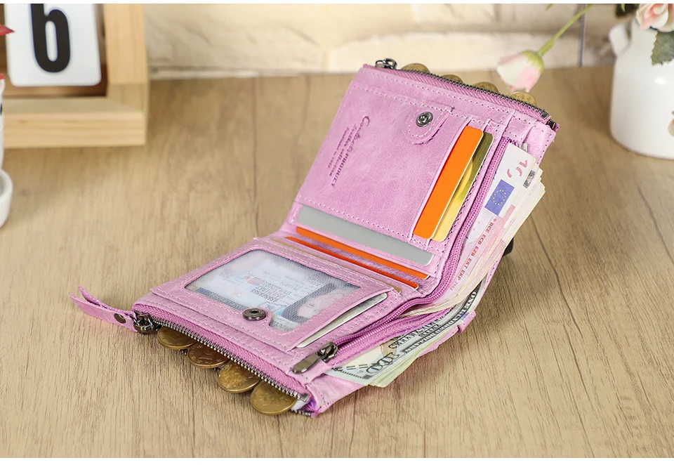 CONTACT'S HOT Genuine Crazy Horse Cowhide Leather Men Wallet Short Coin Purse Small Vintage Wallets Brand High Quality Designer