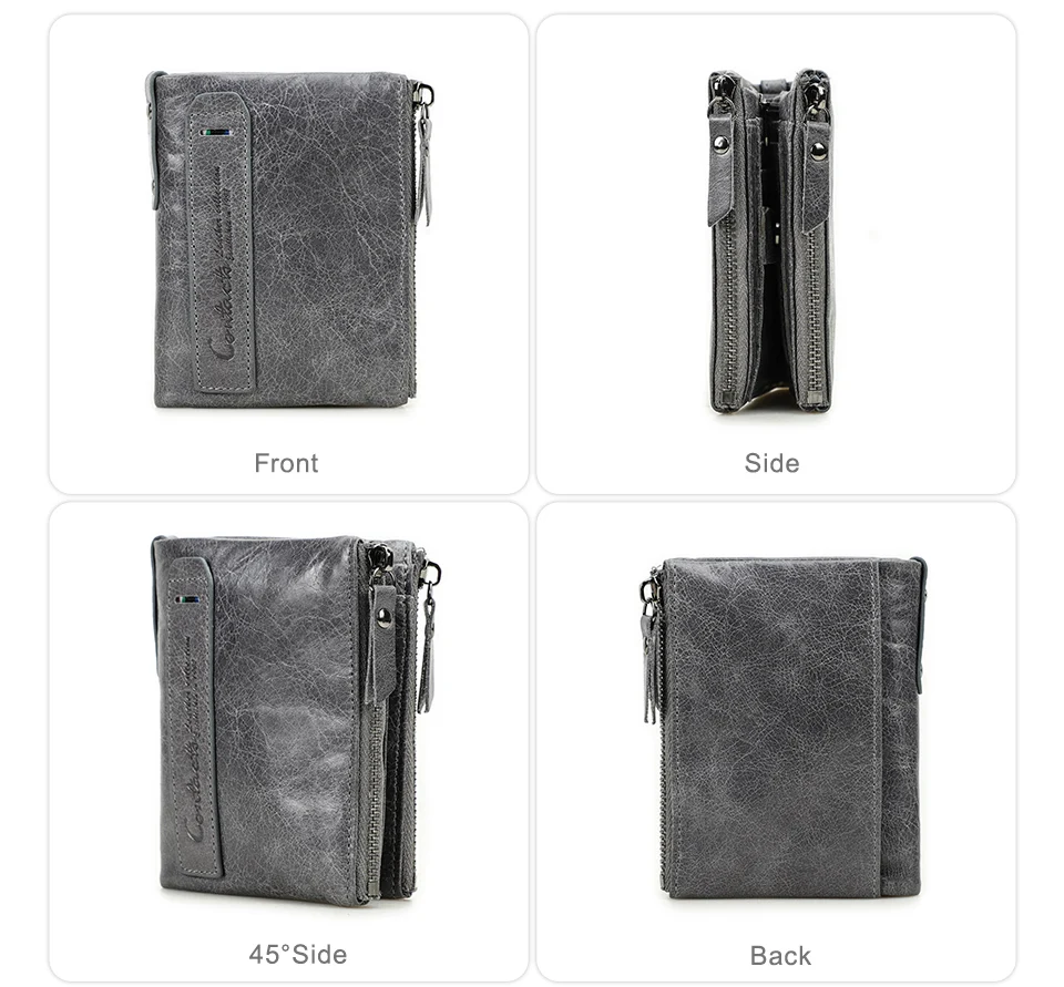 CONTACT'S HOT Genuine Crazy Horse Cowhide Leather Men Wallet Short Coin Purse Small Vintage Wallets Brand High Quality Designer