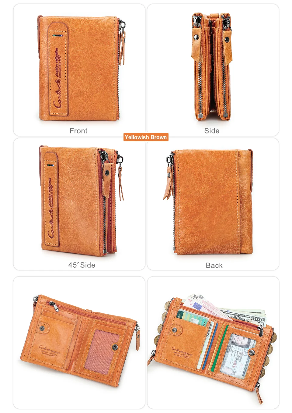 CONTACT'S HOT Genuine Crazy Horse Cowhide Leather Men Wallet Short Coin Purse Small Vintage Wallets Brand High Quality Designer