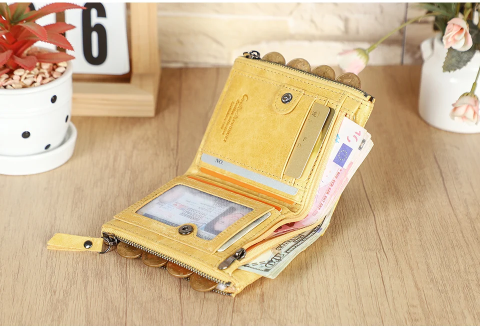 CONTACT'S HOT Genuine Crazy Horse Cowhide Leather Men Wallet Short Coin Purse Small Vintage Wallets Brand High Quality Designer