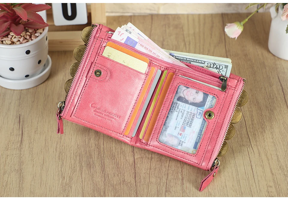 CONTACT'S HOT Genuine Crazy Horse Cowhide Leather Men Wallet Short Coin Purse Small Vintage Wallets Brand High Quality Designer