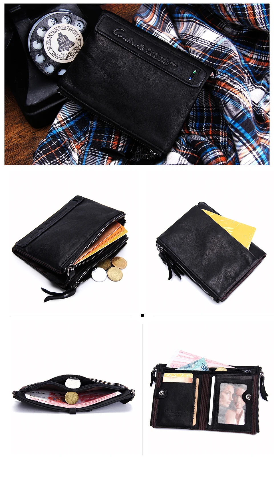 CONTACT'S HOT Genuine Crazy Horse Cowhide Leather Men Wallet Short Coin Purse Small Vintage Wallets Brand High Quality Designer