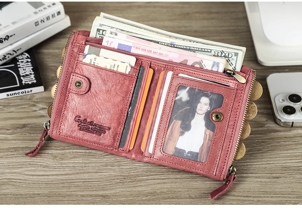 CONTACT'S HOT Genuine Crazy Horse Cowhide Leather Men Wallet Short Coin Purse Small Vintage Wallets Brand High Quality Designer
