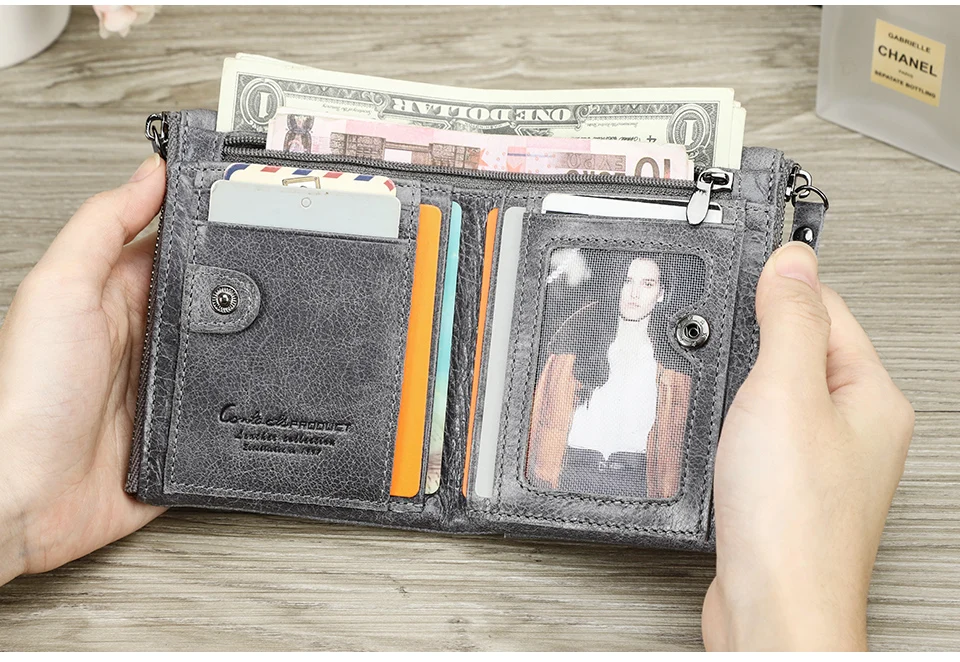 CONTACT'S HOT Genuine Crazy Horse Cowhide Leather Men Wallet Short Coin Purse Small Vintage Wallets Brand High Quality Designer
