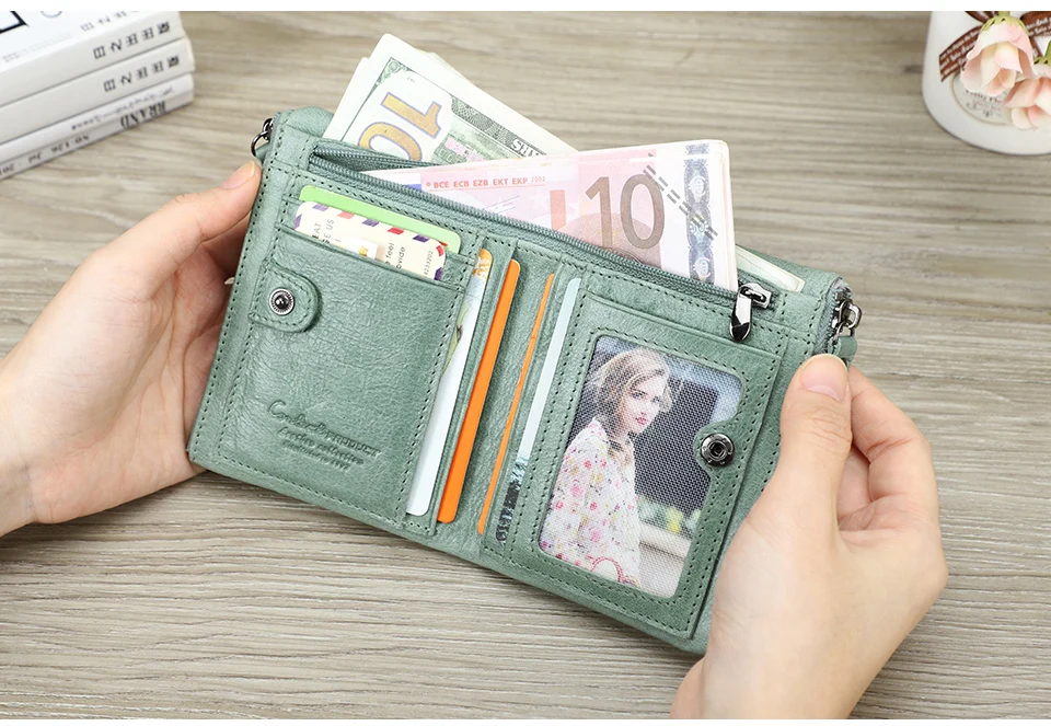 CONTACT'S HOT Genuine Crazy Horse Cowhide Leather Men Wallet Short Coin Purse Small Vintage Wallets Brand High Quality Designer