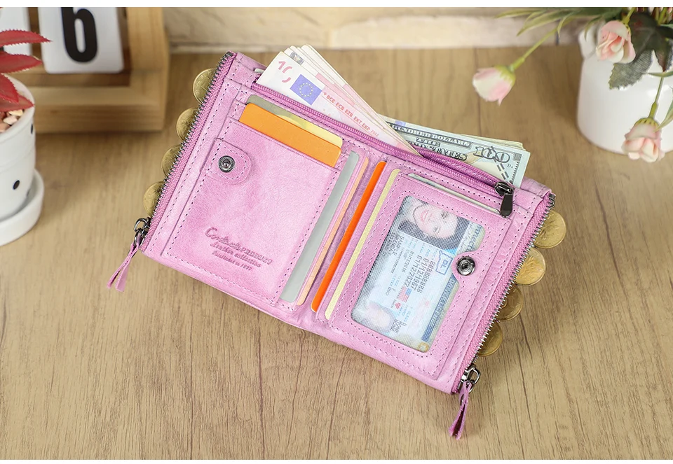CONTACT'S HOT Genuine Crazy Horse Cowhide Leather Men Wallet Short Coin Purse Small Vintage Wallets Brand High Quality Designer