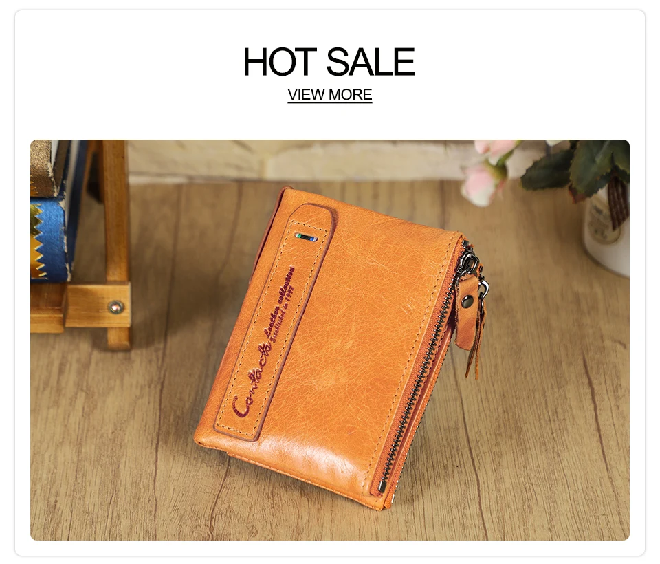 CONTACT'S HOT Genuine Crazy Horse Cowhide Leather Men Wallet Short Coin Purse Small Vintage Wallets Brand High Quality Designer