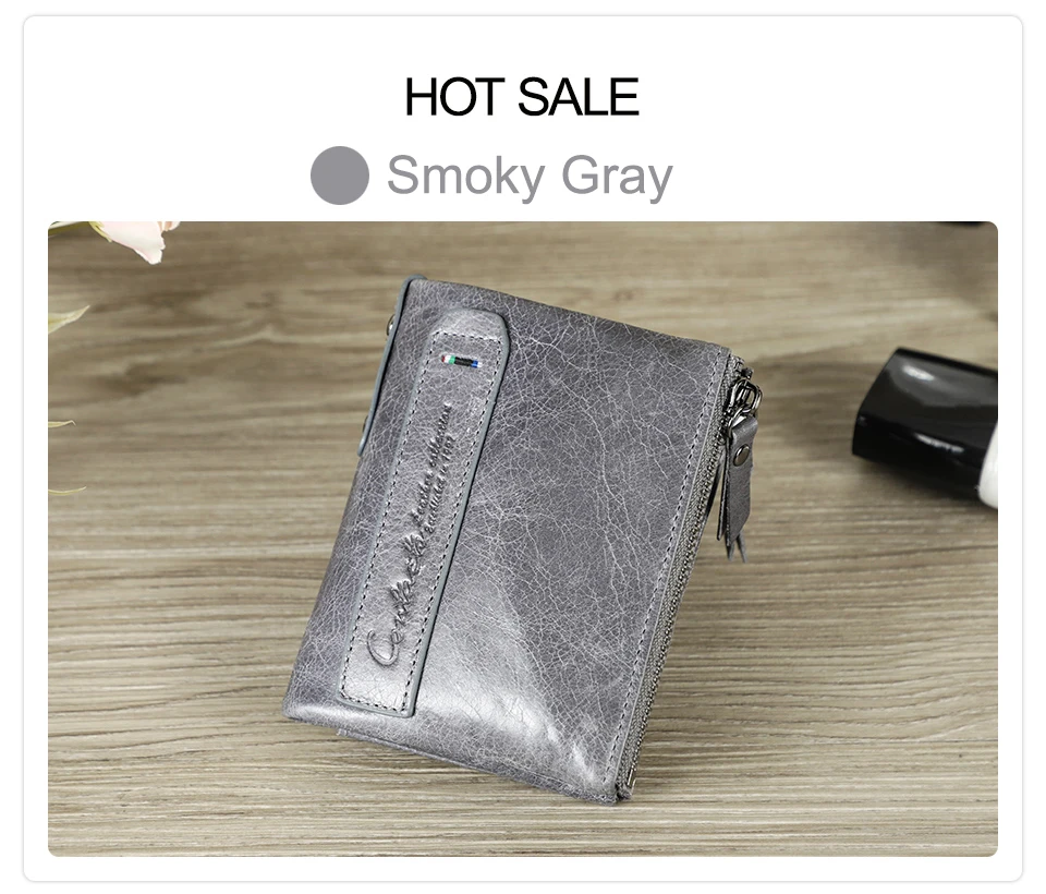 CONTACT'S HOT Genuine Crazy Horse Cowhide Leather Men Wallet Short Coin Purse Small Vintage Wallets Brand High Quality Designer