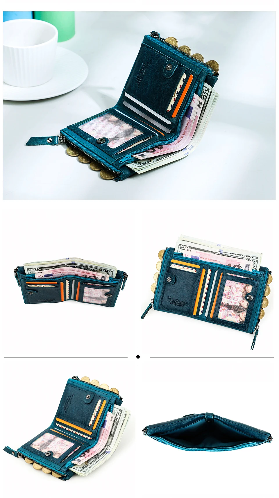 CONTACT'S HOT Genuine Crazy Horse Cowhide Leather Men Wallet Short Coin Purse Small Vintage Wallets Brand High Quality Designer