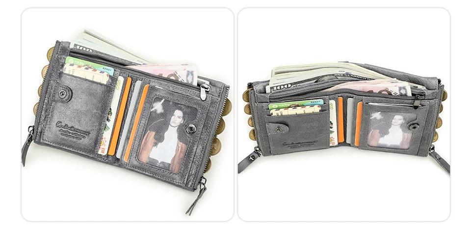 CONTACT'S HOT Genuine Crazy Horse Cowhide Leather Men Wallet Short Coin Purse Small Vintage Wallets Brand High Quality Designer