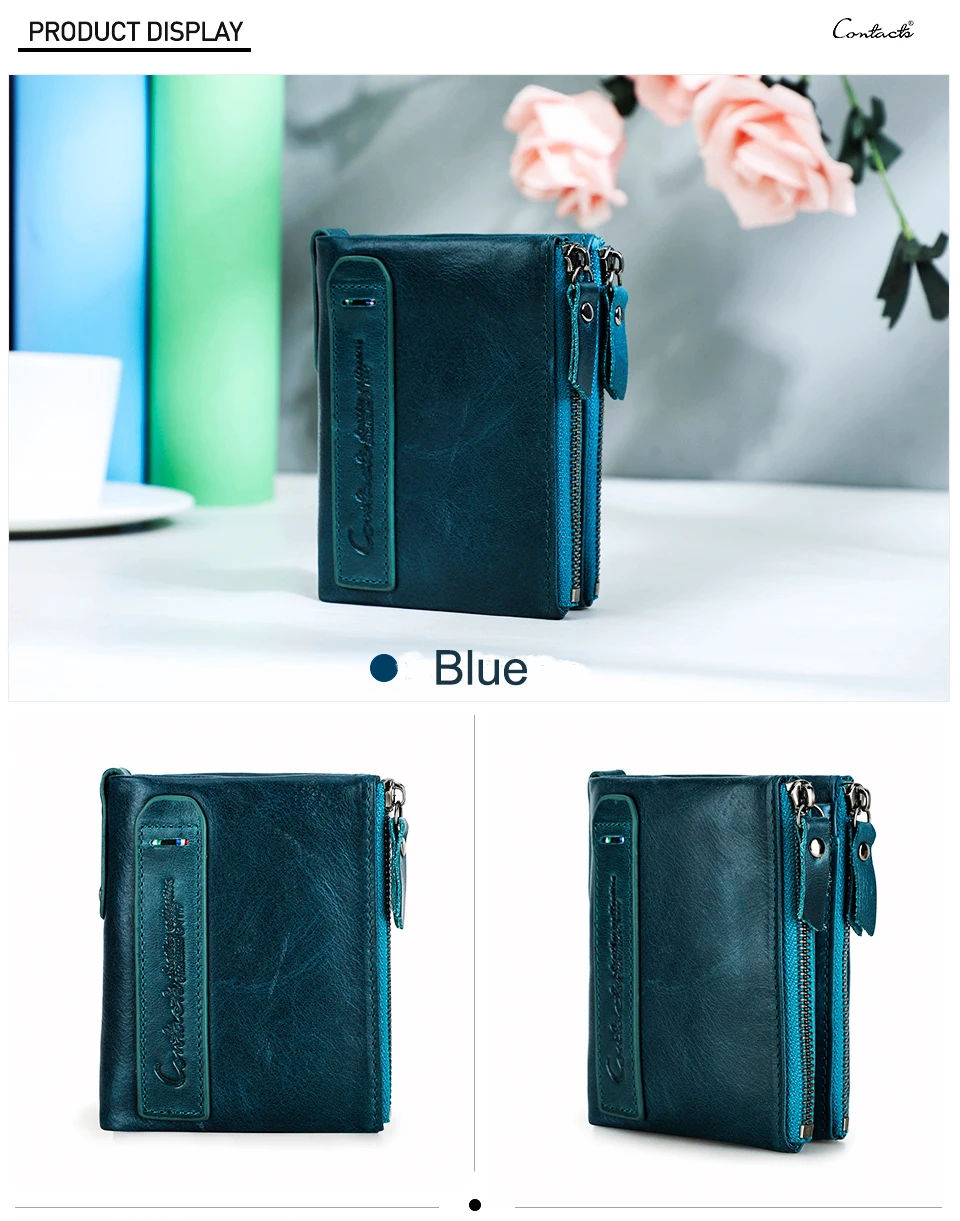 CONTACT'S HOT Genuine Crazy Horse Cowhide Leather Men Wallet Short Coin Purse Small Vintage Wallets Brand High Quality Designer