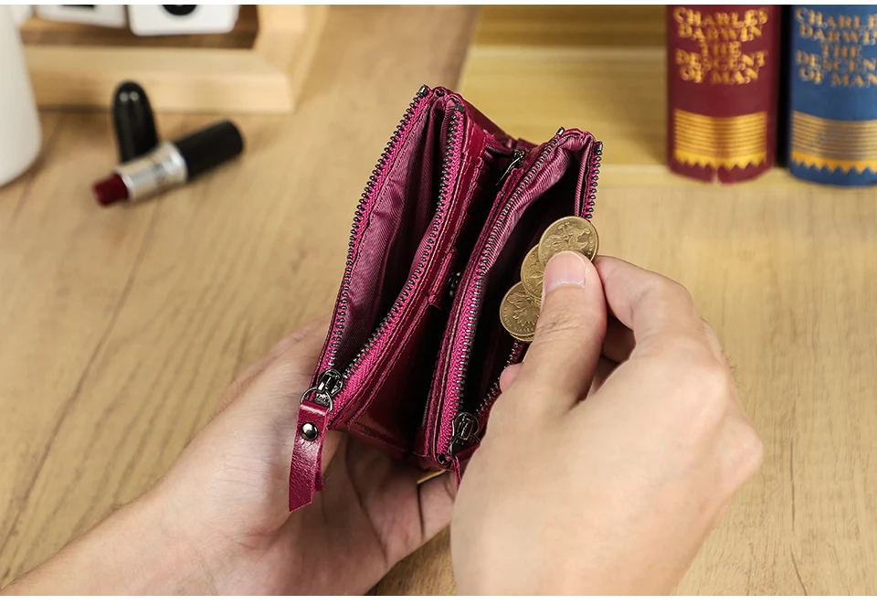 CONTACT'S HOT Genuine Crazy Horse Cowhide Leather Men Wallet Short Coin Purse Small Vintage Wallets Brand High Quality Designer