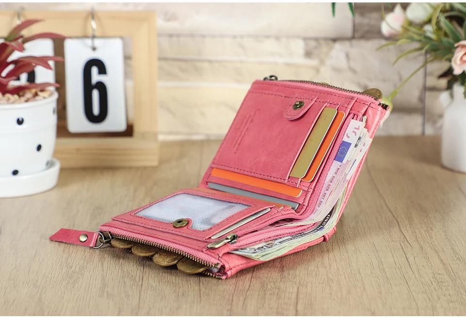 CONTACT'S HOT Genuine Crazy Horse Cowhide Leather Men Wallet Short Coin Purse Small Vintage Wallets Brand High Quality Designer