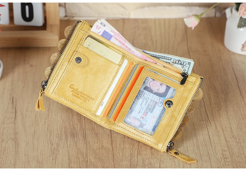 CONTACT'S HOT Genuine Crazy Horse Cowhide Leather Men Wallet Short Coin Purse Small Vintage Wallets Brand High Quality Designer