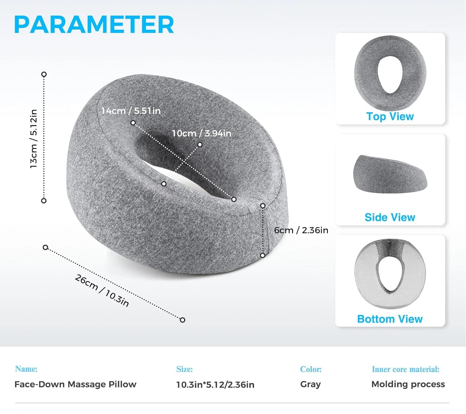 Ergonomics Lying Down Pillow Memory Foam Breathable Head Support Pillow Snap Body Massage Face Rest Pillow for Beauty Salon