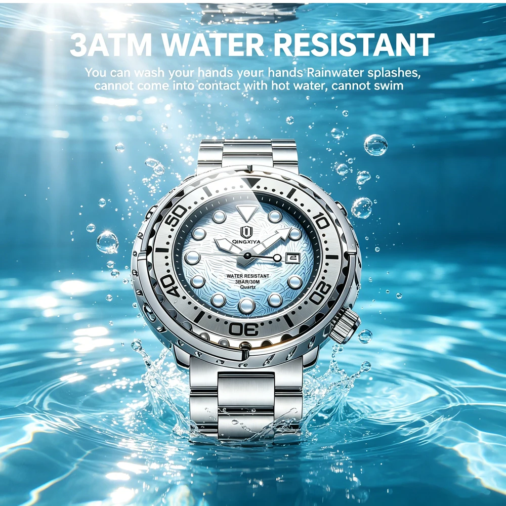QINGXIYA Brand New Fashion Mens Watches Luxury Stainless Steel Waterproof Luminous Quartz Watch for Men Calendar Clock Relogio