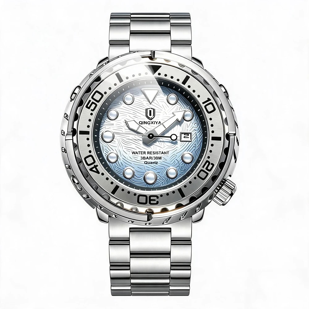 QINGXIYA Brand New Fashion Mens Watches Luxury Stainless Steel Waterproof Luminous Quartz Watch for Men Calendar Clock Relogio