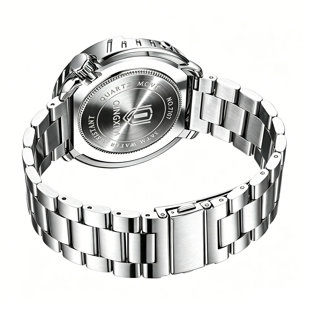 QINGXIYA Brand New Fashion Mens Watches Luxury Stainless Steel Waterproof Luminous Quartz Watch for Men Calendar Clock Relogio
