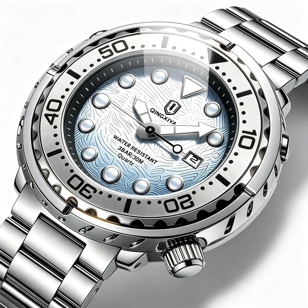 QINGXIYA Brand New Fashion Mens Watches Luxury Stainless Steel Waterproof Luminous Quartz Watch for Men Calendar Clock Relogio