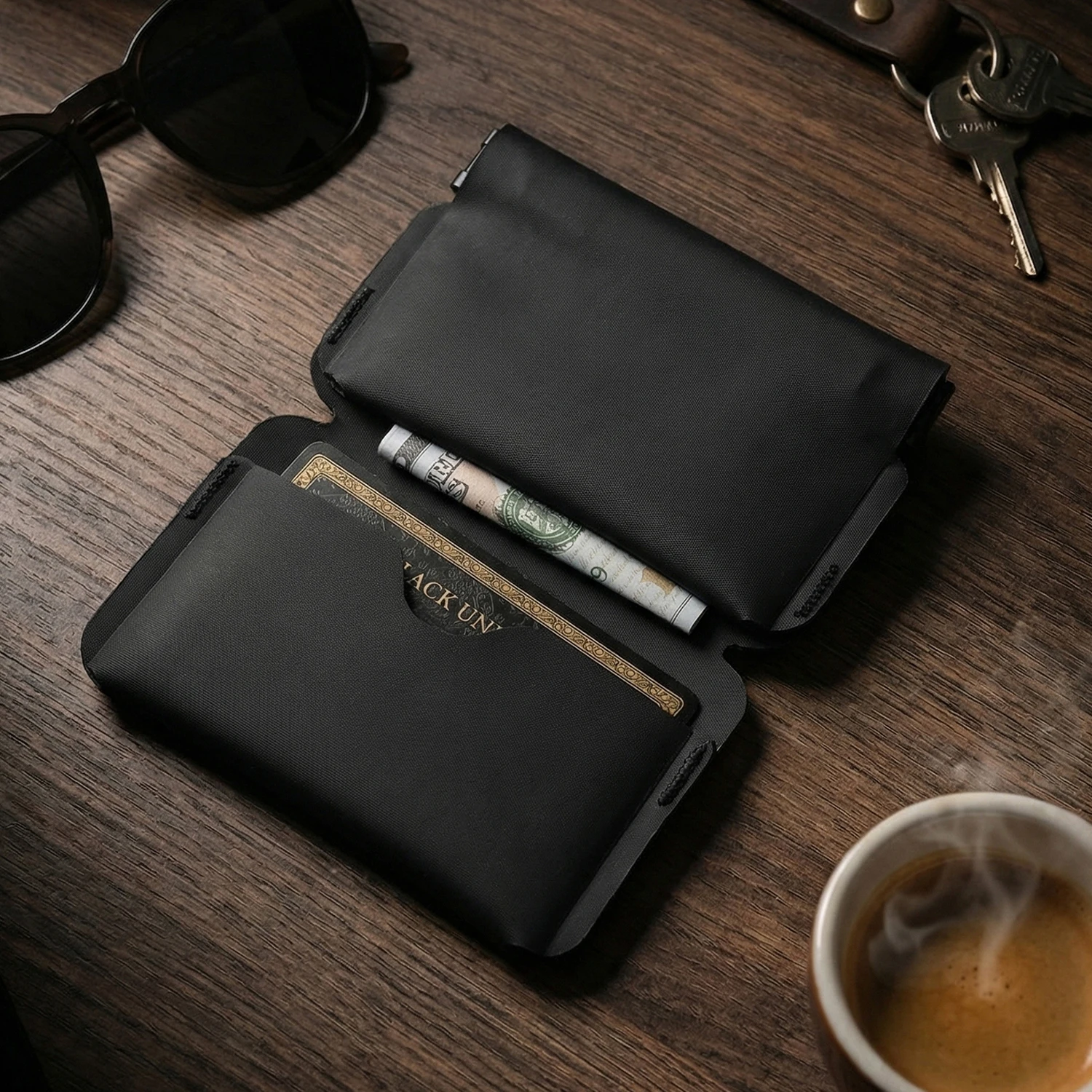 Minimalist Zipper Wallet ID Card Holder Wallet with Zipper for Men Women with Multi-tool Slot