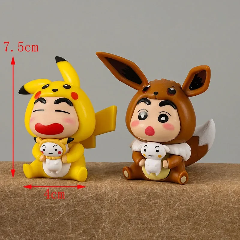6Pcs/Set Q Version Anime Crayon Shin-chan Figure Shin-chan COS Pokémon Pikachu Action Figure Room Decorations PVC Collection Toy