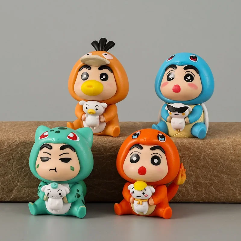 6Pcs/Set Q Version Anime Crayon Shin-chan Figure Shin-chan COS Pokémon Pikachu Action Figure Room Decorations PVC Collection Toy