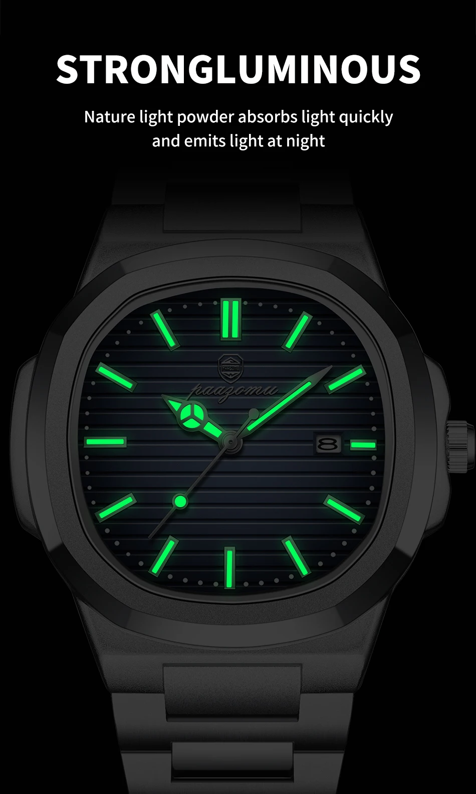 PAAZOMU Luxury Brand Men's Quartz Wristwatch Stainless Steel Waterproof Luminous Date Man Clock Square Business Watches For Men