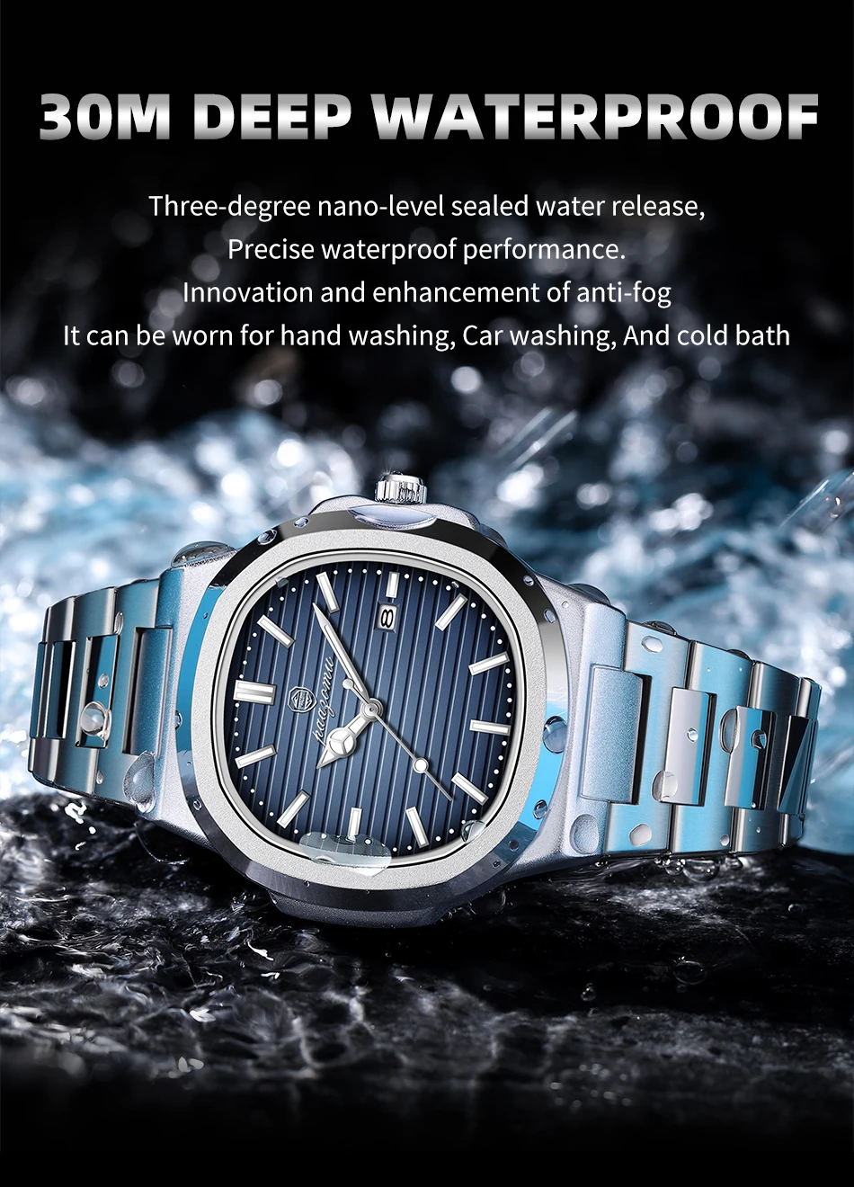 PAAZOMU Luxury Brand Men's Quartz Wristwatch Stainless Steel Waterproof Luminous Date Man Clock Square Business Watches For Men