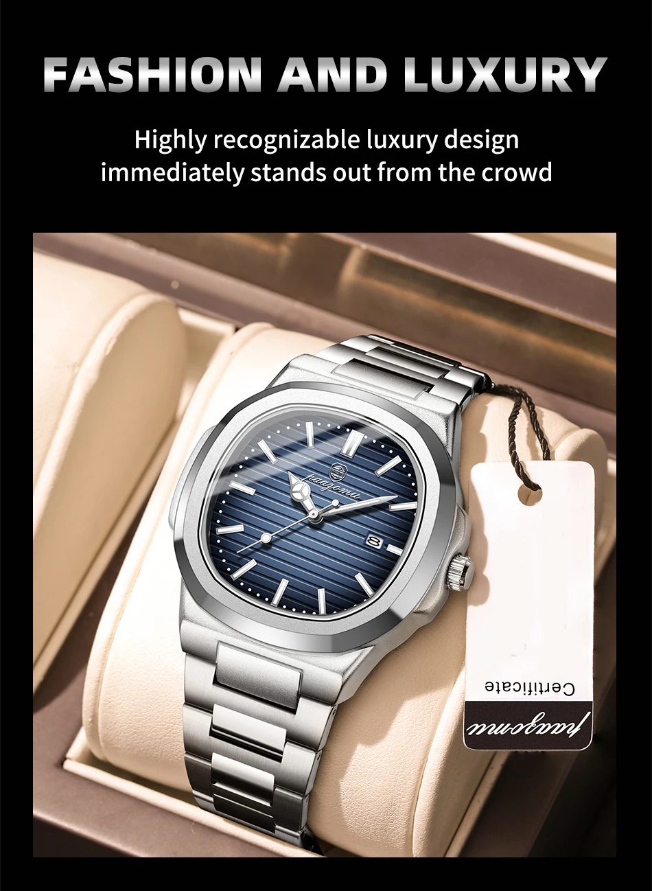 PAAZOMU Luxury Brand Men's Quartz Wristwatch Stainless Steel Waterproof Luminous Date Man Clock Square Business Watches For Men