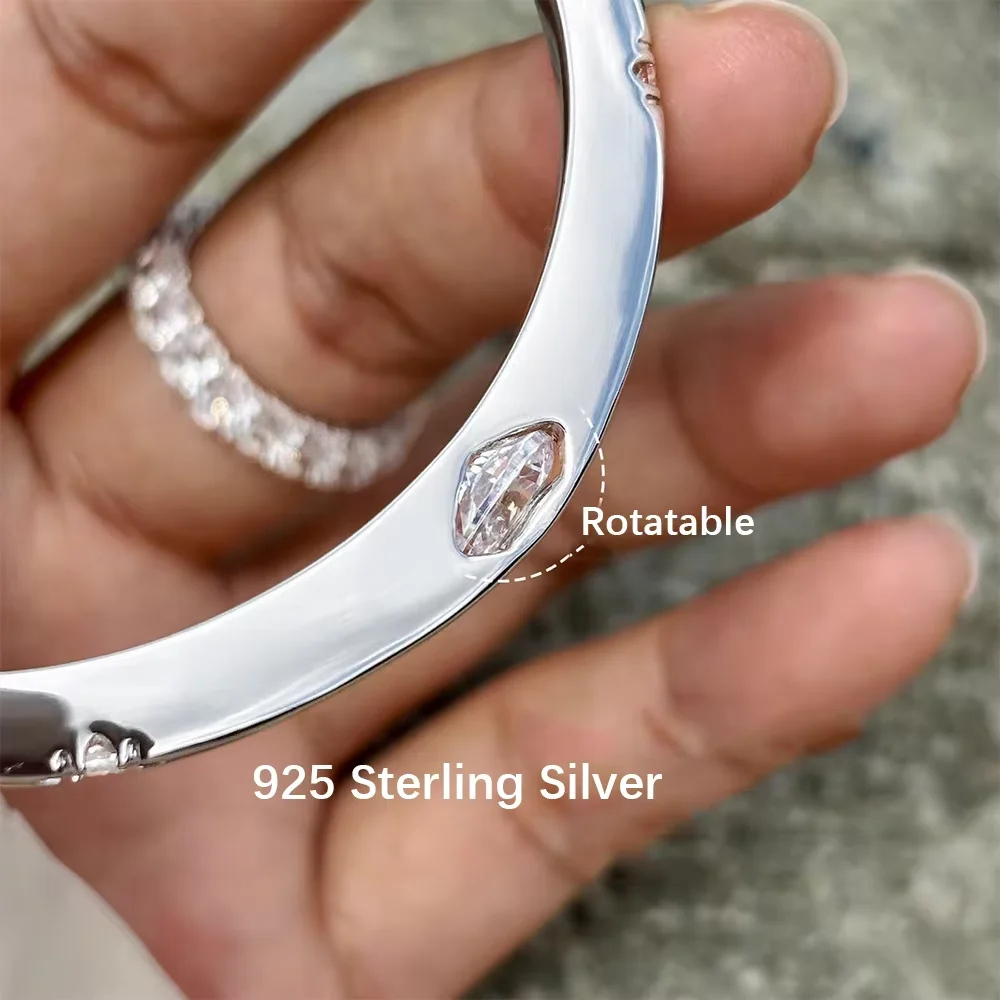 OKLA Planet Solitaire Bangles 100% 925 Sterling Silver High Carbon Diamond Cuff Bracelet for Women Engagement Gift Fine Jewelry