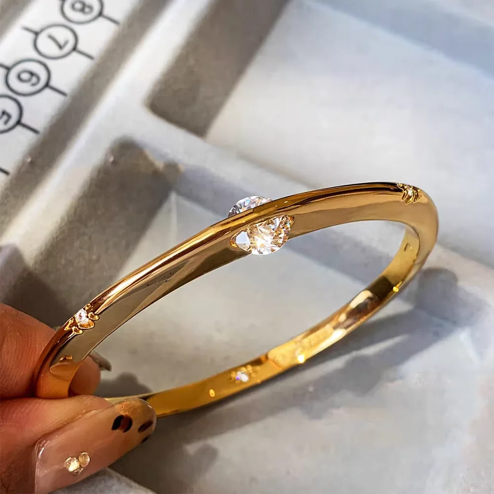 OKLA Planet Solitaire Bangles 100% 925 Sterling Silver High Carbon Diamond Cuff Bracelet for Women Engagement Gift Fine Jewelry