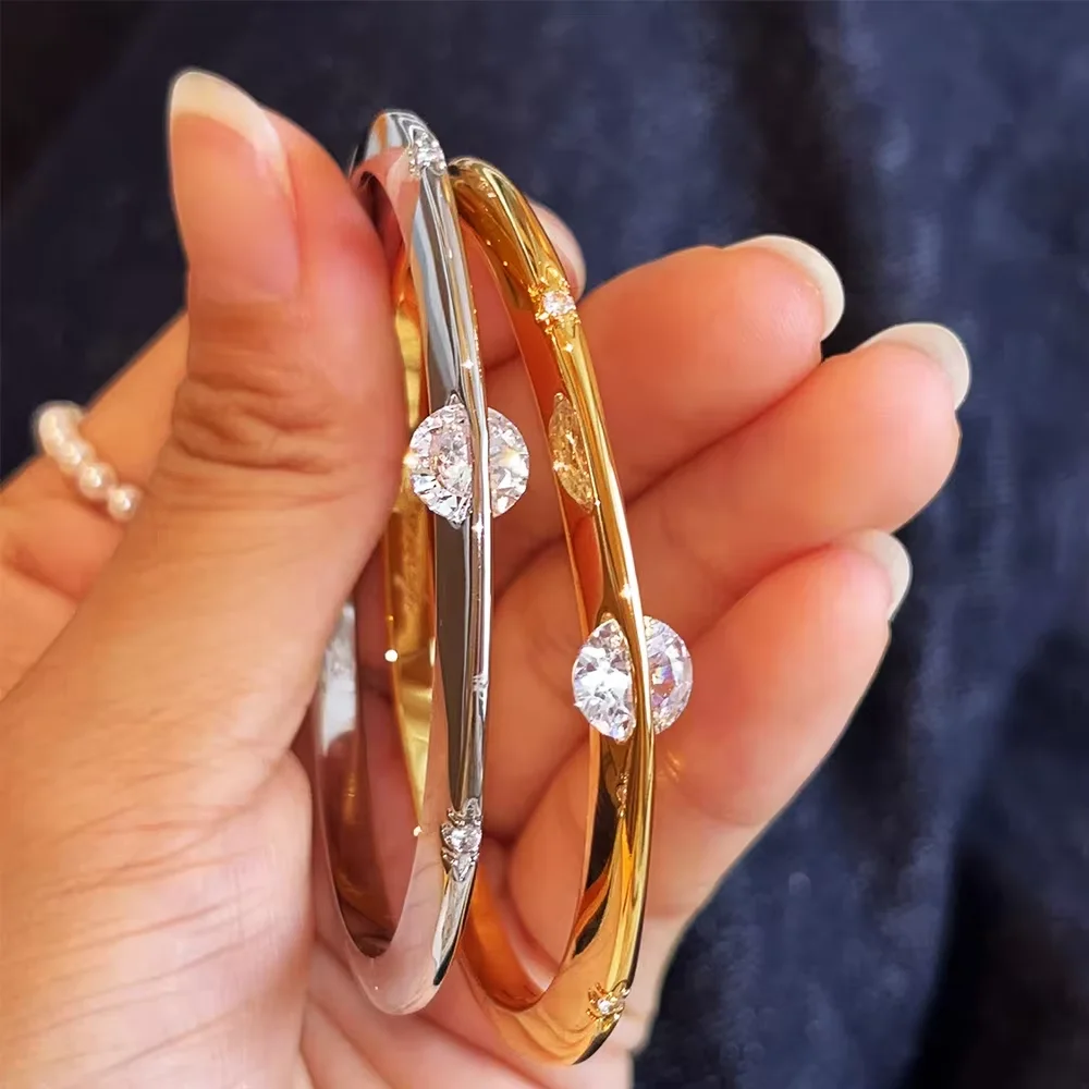 OKLA Planet Solitaire Bangles 100% 925 Sterling Silver High Carbon Diamond Cuff Bracelet for Women Engagement Gift Fine Jewelry
