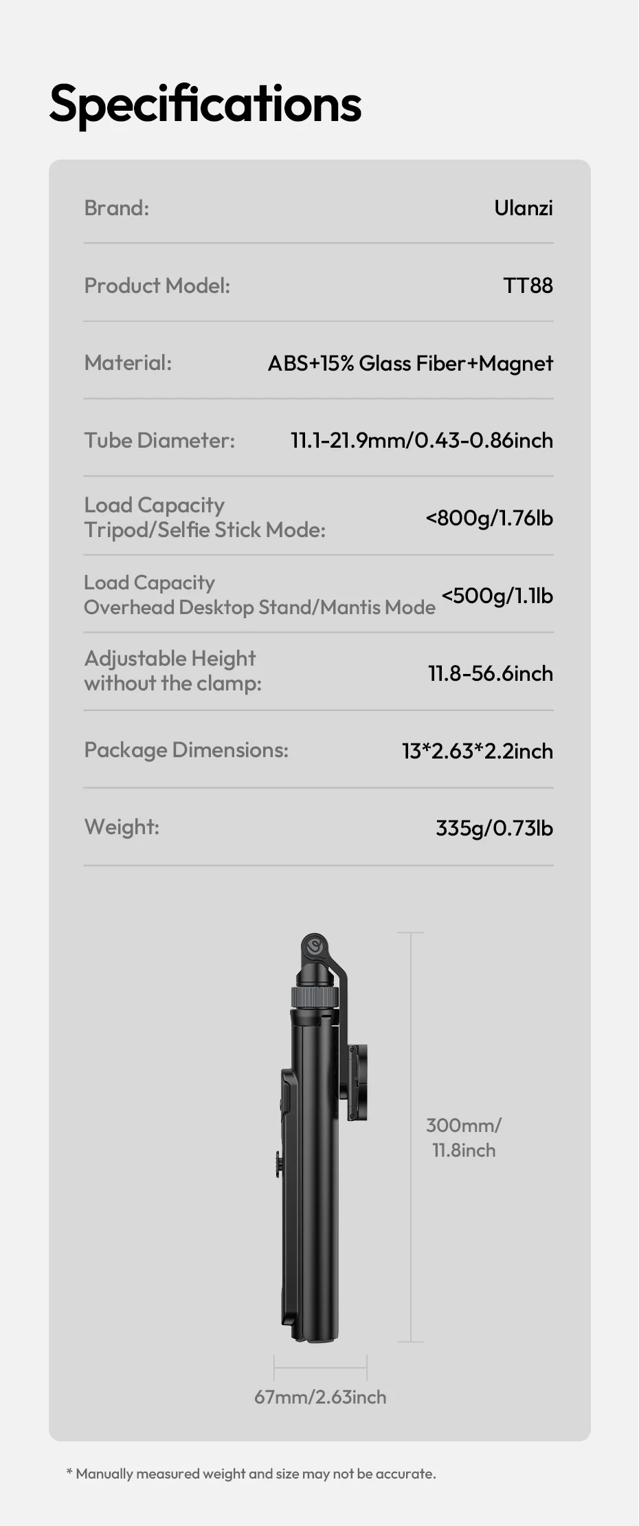 Ulanzi TT88 Overhead Selfie Stick 1.44M with MagSafe Clamp Photograph Tripod for Phone Livestreaming Vlog with Remote Control Double Cold Shoe Remote Controller Light Desktop Shoot Mantis Bracket