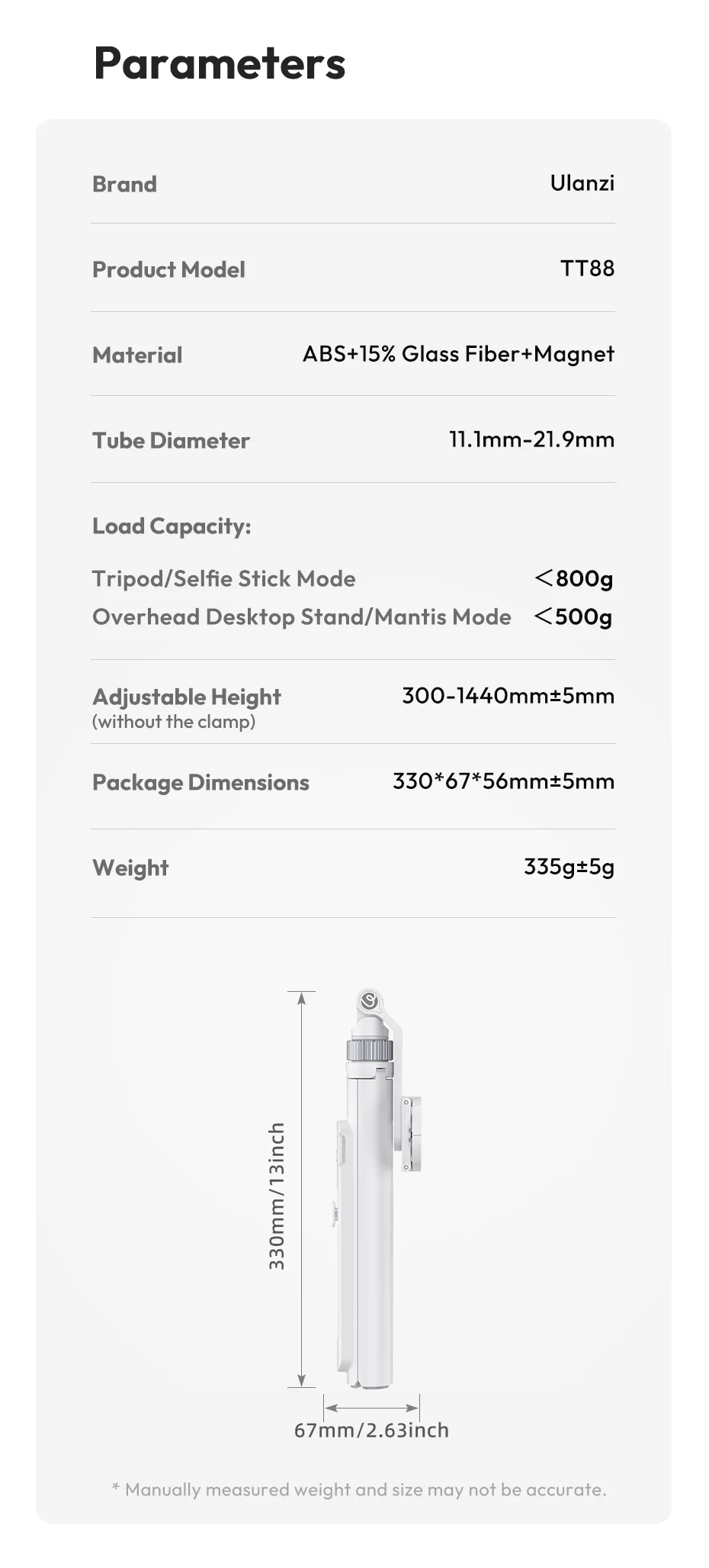 Ulanzi TT88 Overhead Selfie Stick 1.44M with MagSafe Clamp Photograph Tripod for Phone Livestreaming Vlog with Remote Control Double Cold Shoe Remote Controller Light Desktop Shoot Mantis Bracket