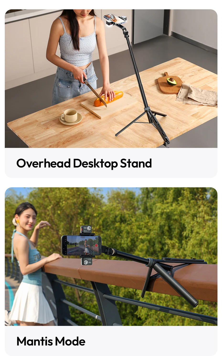 Ulanzi TT88 Overhead Selfie Stick 1.44M with MagSafe Clamp Photograph Tripod for Phone Livestreaming Vlog with Remote Control Double Cold Shoe Remote Controller Light Desktop Shoot Mantis Bracket