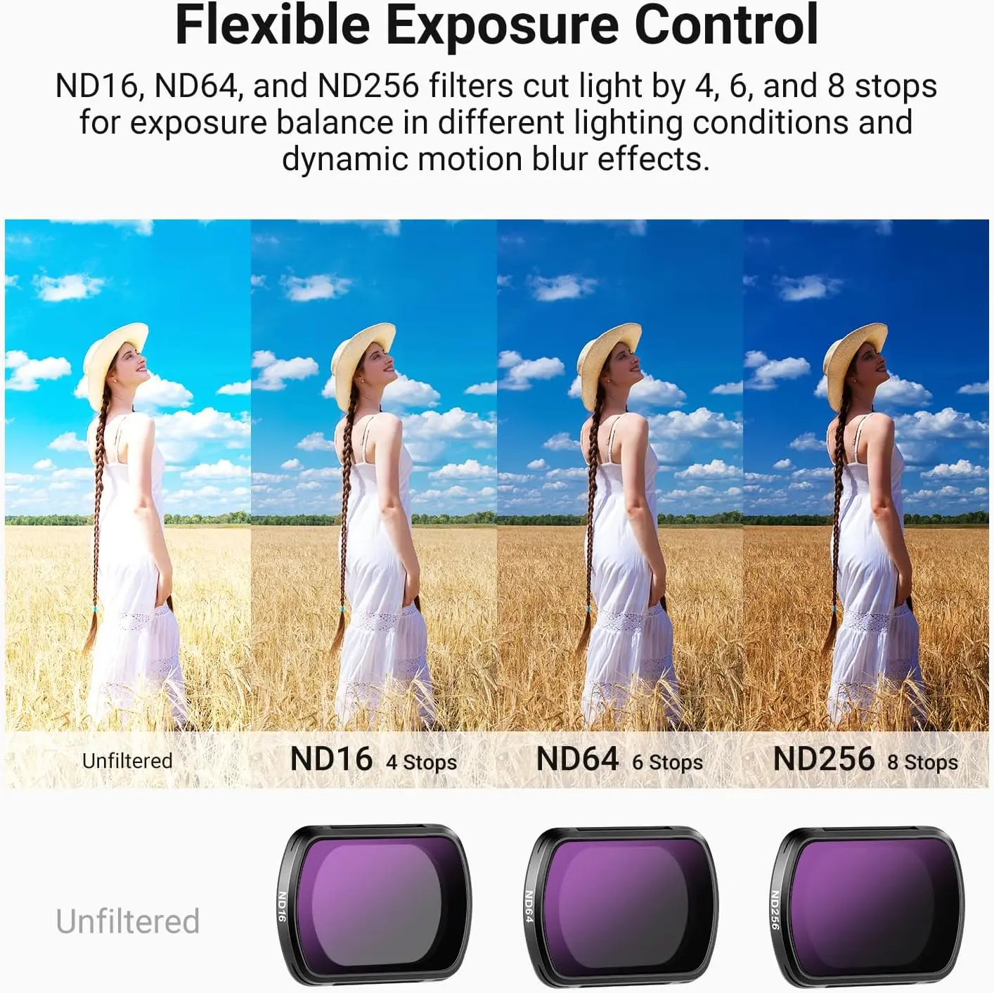 NEEWER ND & CPL Filter Set ND16 + ND64 + ND256 + Circular Polarizing Action Camera Lens Filter Accessories for DJI Osmo Pocket 3