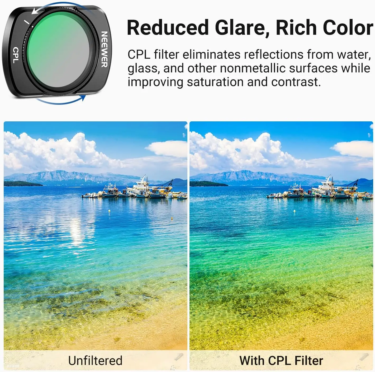 NEEWER ND & CPL Filter Set ND16 + ND64 + ND256 + Circular Polarizing Action Camera Lens Filter Accessories for DJI Osmo Pocket 3