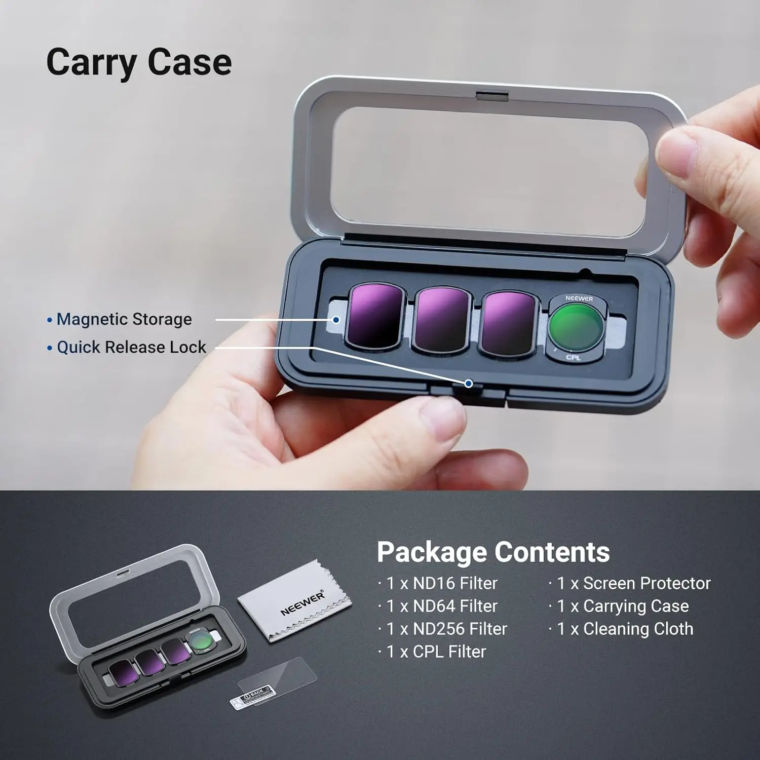 NEEWER ND & CPL Filter Set ND16 + ND64 + ND256 + Circular Polarizing Action Camera Lens Filter Accessories for DJI Osmo Pocket 3