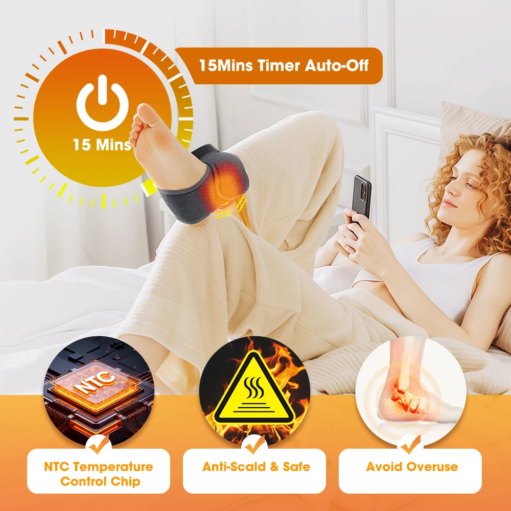 Electric Foot Massager Heated Vibration Cordless Ankle Wrap Portable Leg Care Relaxation Pad For Home Office Women Seniors
