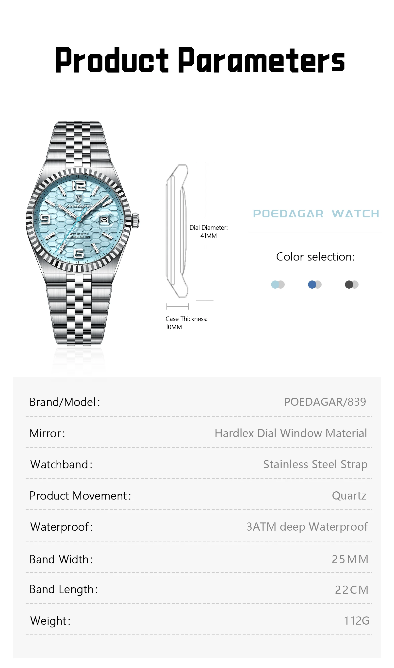 POEDAGAR Top Quartz Men Wristwatch Waterproof Stainless Steel Luminous Man Watch Date Fashion Exquisite Men's Watches Male Reloj