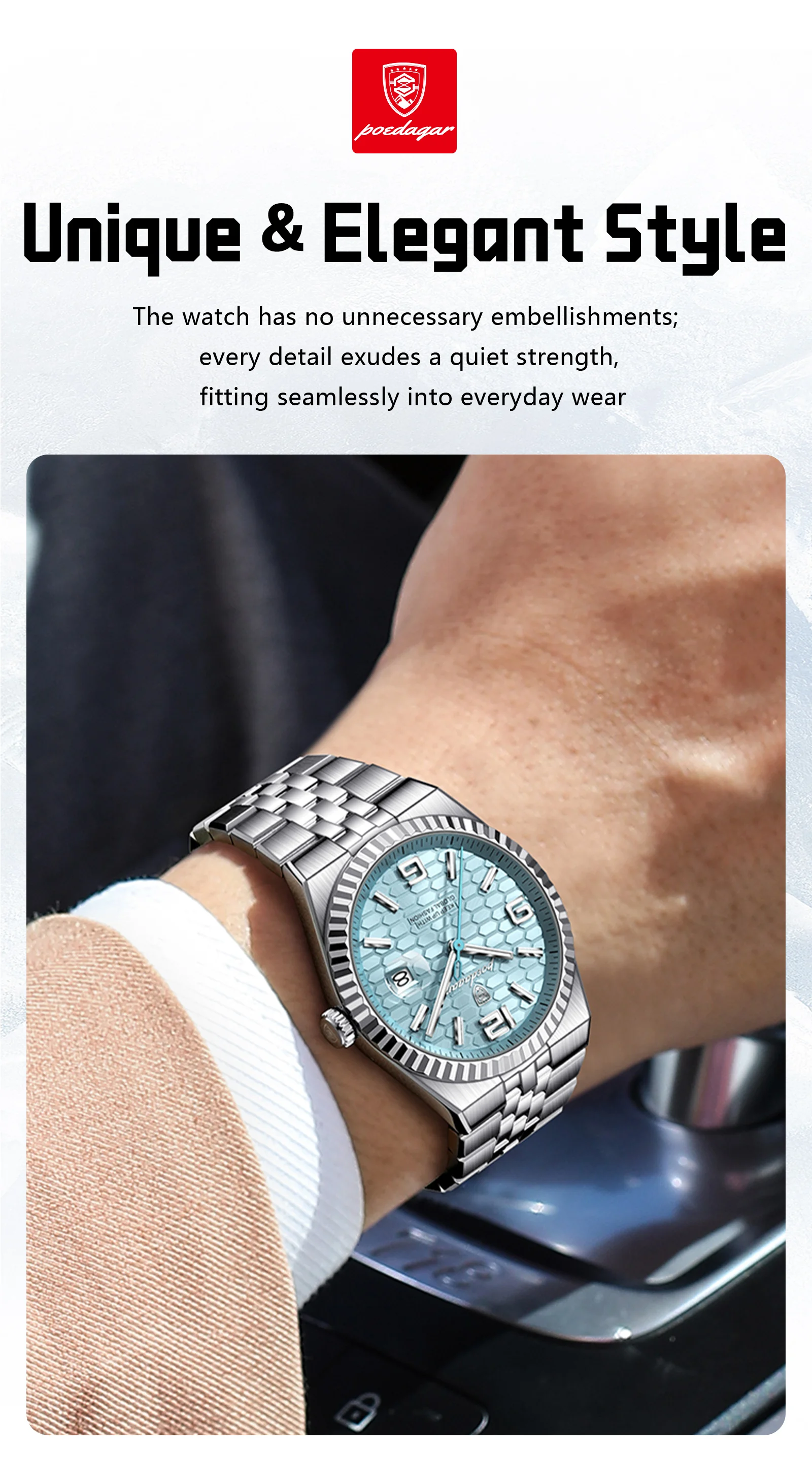 POEDAGAR Top Quartz Men Wristwatch Waterproof Stainless Steel Luminous Man Watch Date Fashion Exquisite Men's Watches Male Reloj