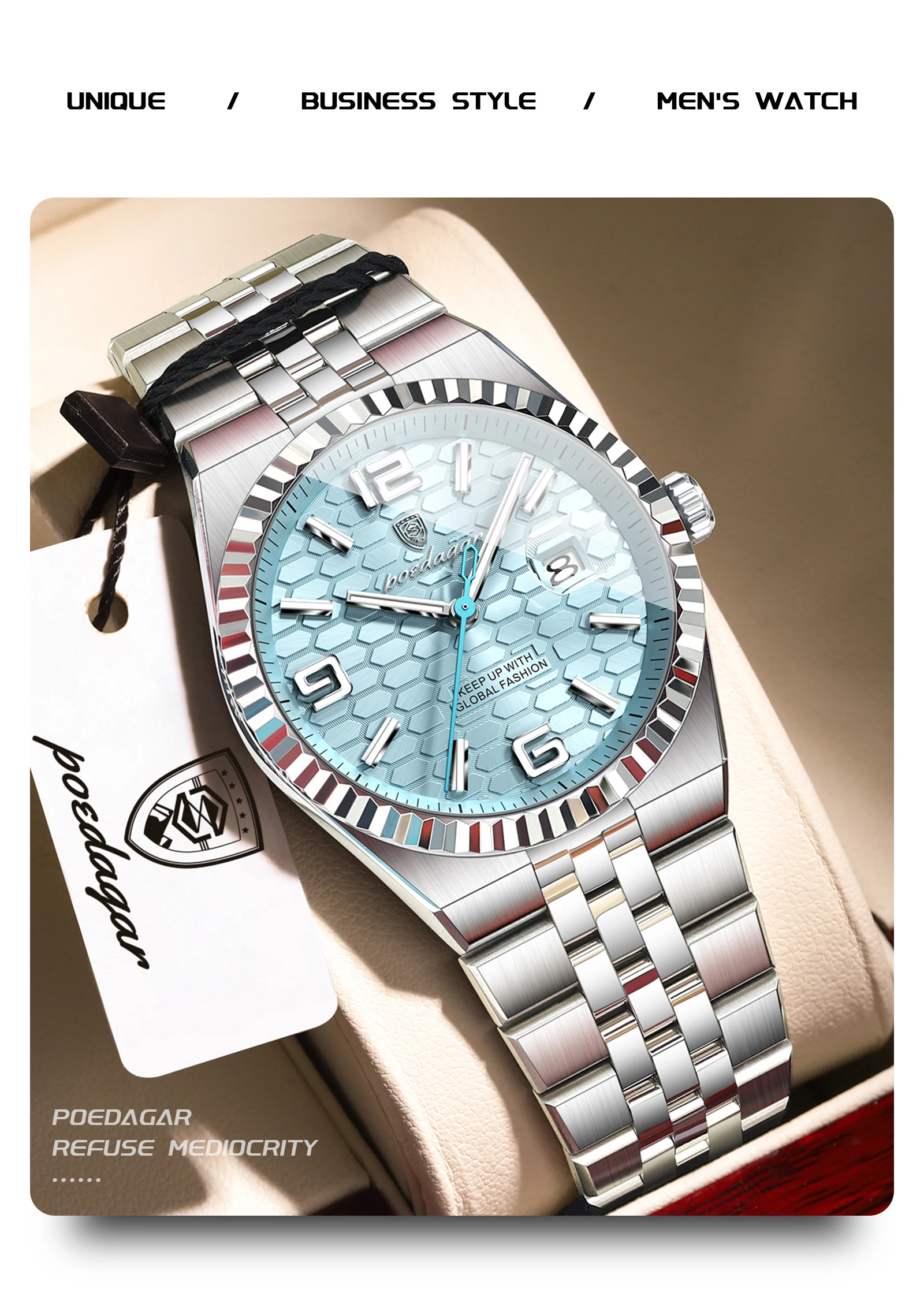 POEDAGAR Top Quartz Men Wristwatch Waterproof Stainless Steel Luminous Man Watch Date Fashion Exquisite Men's Watches Male Reloj