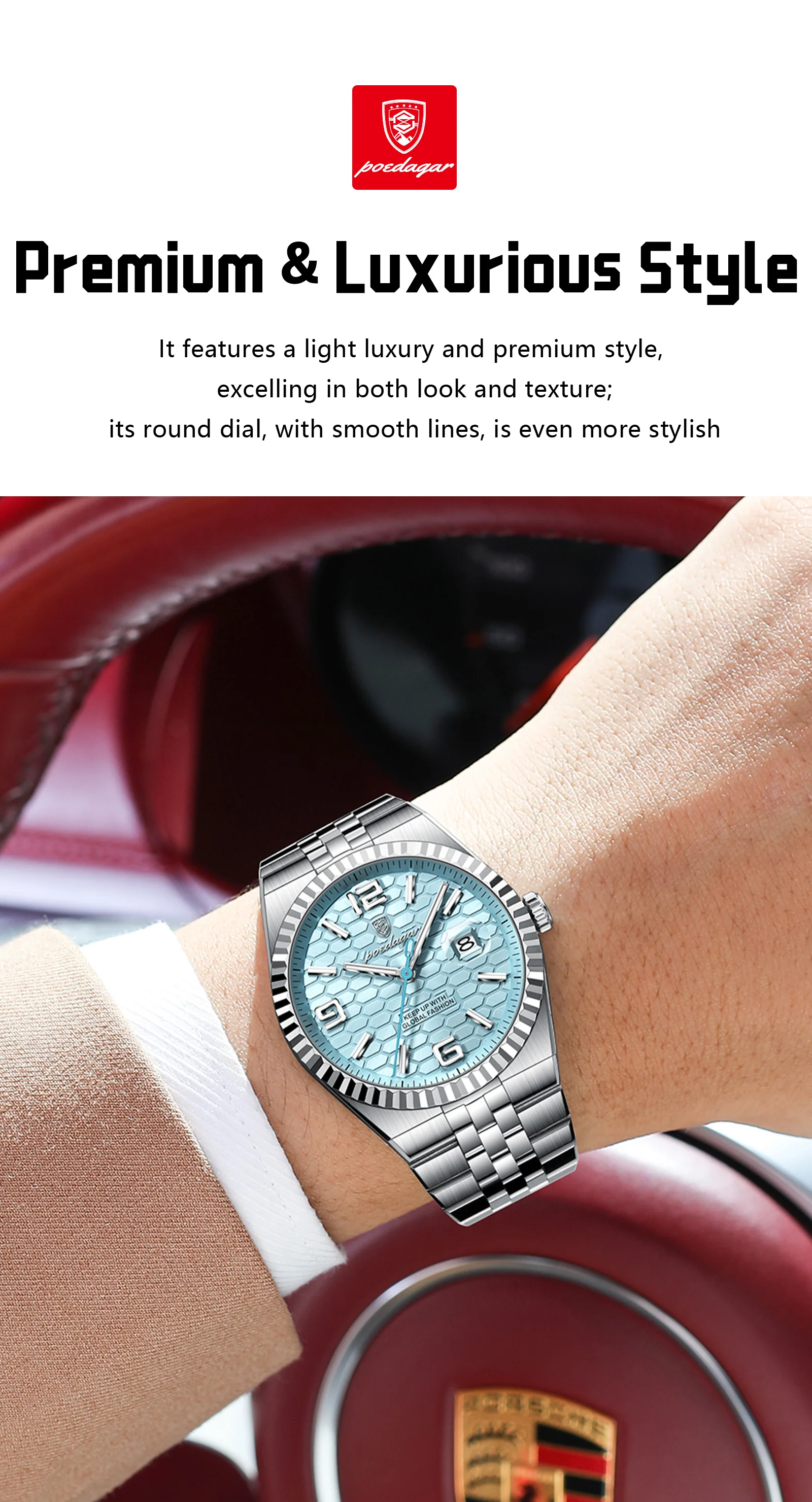 POEDAGAR Top Quartz Men Wristwatch Waterproof Stainless Steel Luminous Man Watch Date Fashion Exquisite Men's Watches Male Reloj