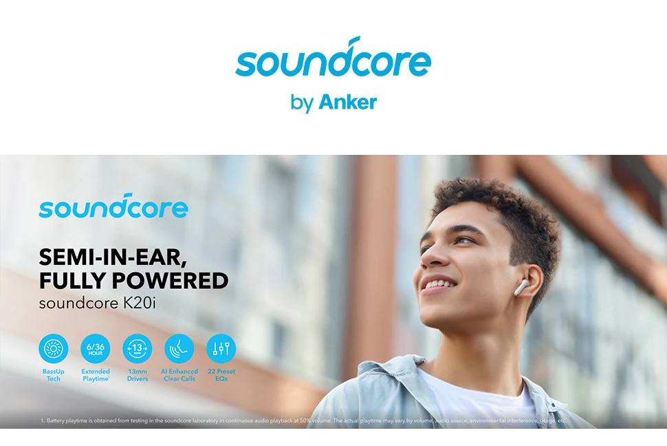 Soundcore K20i by Anker Semi-in-Ear Earbuds Earphone Bluetooth 36H Wireless Bluetooth Headphones Wireless Bluetooth Earphones