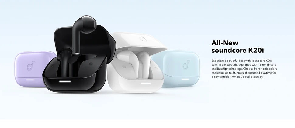 Soundcore K20i by Anker Semi-in-Ear Earbuds Earphone Bluetooth 36H Wireless Bluetooth Headphones Wireless Bluetooth Earphones