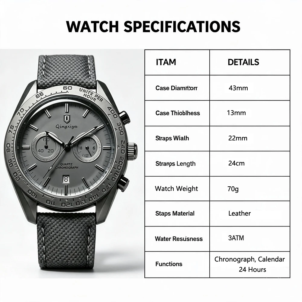 QINGXIYA Men Watch Original Fashion Brand Quartz Watch For Man Waterproof Sport Calendar Chronograph Watches Relogio Masculino