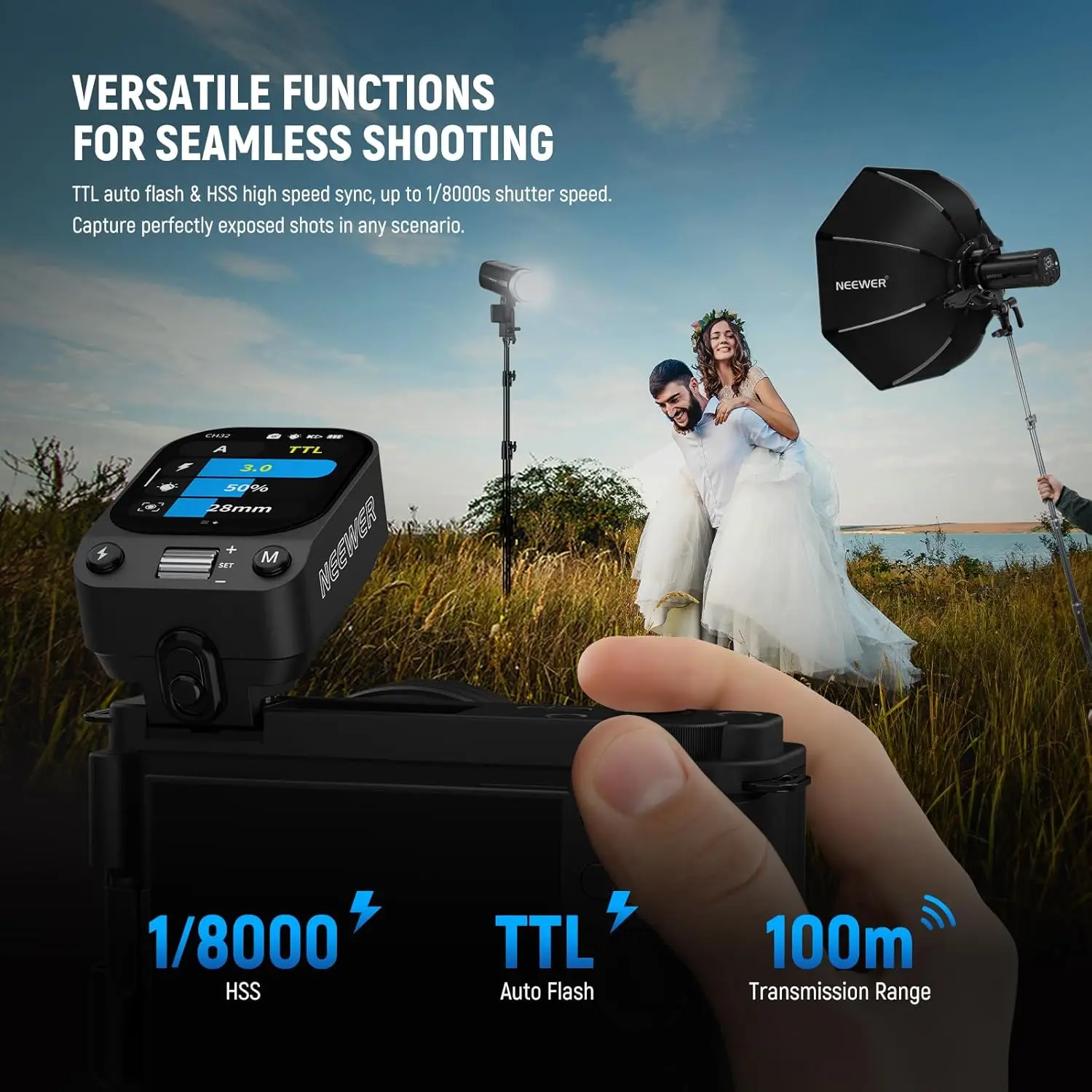 NEEWER QZ 2.4G TTL Wireless Flash Trigger For Sony/Canon/Nikon/Fujifilm Camera Godox IT32 V1 V100 AD200 Pro II Flash Transmitter