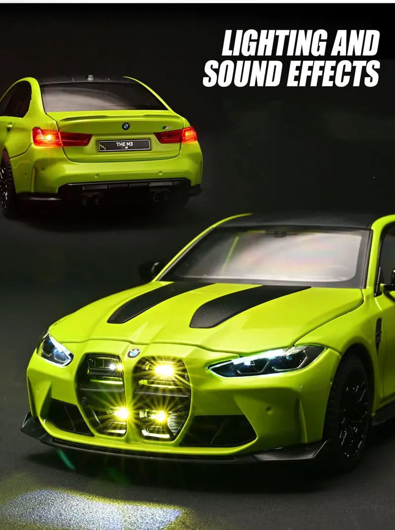 1:24 BMW M3 G80 Coupe Alloy Sports Car Model Diecasts Metal Racing Car Vehicles Model High Simulation Sound and Light Kids Gifts